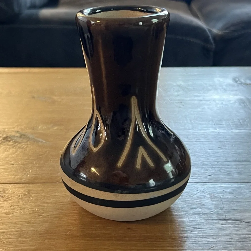 Vintage Southwestern Stoneware Bud Vase‎ Ivory Brown 6